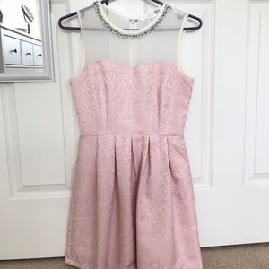 Pink Mini Ball Dress with pearl neckline